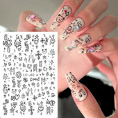 Graffiti Mustrid Küünte Kleebised Must Maalimine Armas Karu Jänes Inglise Disain Slider Kleebis Maniküür Dekoratsioon LS-J42