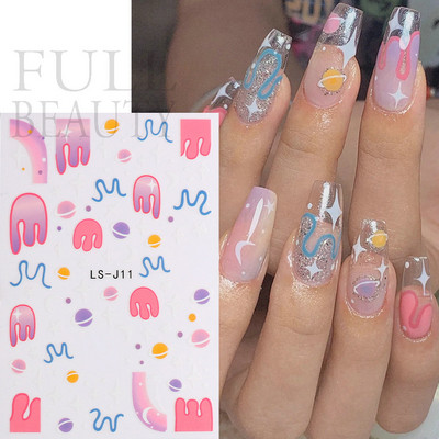 Graffiti Mustrid Küünte Kleebised Must Maalimine Armas Karu Jänes Inglise Disain Slider Kleebis Maniküür Dekoratsioon LS-J42