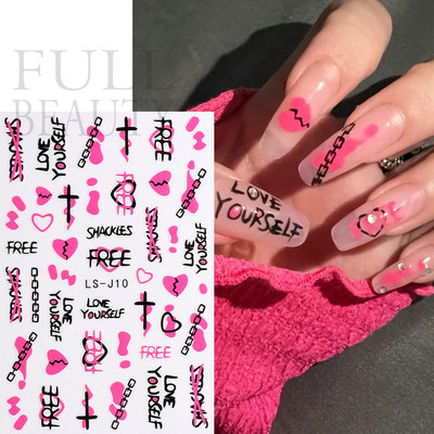 Graffiti Mustrid Küünte Kleebised Must Maalimine Armas Karu Jänes Inglise Disain Slider Kleebis Maniküür Dekoratsioon LS-J42