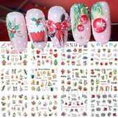 12 τμχ Χειμερινά Χριστουγεννιάτικα αυτοκόλλητα νυχιών με νερό Χριστουγεννιάτικα λουλούδια με κλαδί κουκουνάρι Χαλκομανίες μανικιούρ Χαριτωμένα μπισκότα Slider Διακόσμηση νυχιών