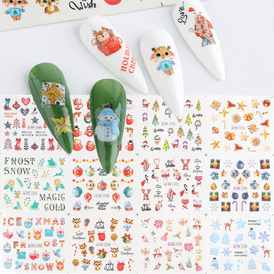 12 τμχ Χειμερινά Χριστουγεννιάτικα αυτοκόλλητα νυχιών με νερό Χριστουγεννιάτικα λουλούδια με κλαδί κουκουνάρι Χαλκομανίες μανικιούρ Χαριτωμένα μπισκότα Slider Διακόσμηση νυχιών