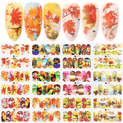 12 τμχ Χειμερινά Χριστουγεννιάτικα αυτοκόλλητα νυχιών με νερό Χριστουγεννιάτικα λουλούδια με κλαδί κουκουνάρι Χαλκομανίες μανικιούρ Χαριτωμένα μπισκότα Slider Διακόσμηση νυχιών