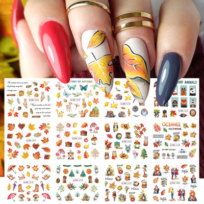12 τμχ Χειμερινά Χριστουγεννιάτικα αυτοκόλλητα νυχιών με νερό Χριστουγεννιάτικα λουλούδια με κλαδί κουκουνάρι Χαλκομανίες μανικιούρ Χαριτωμένα μπισκότα Slider Διακόσμηση νυχιών