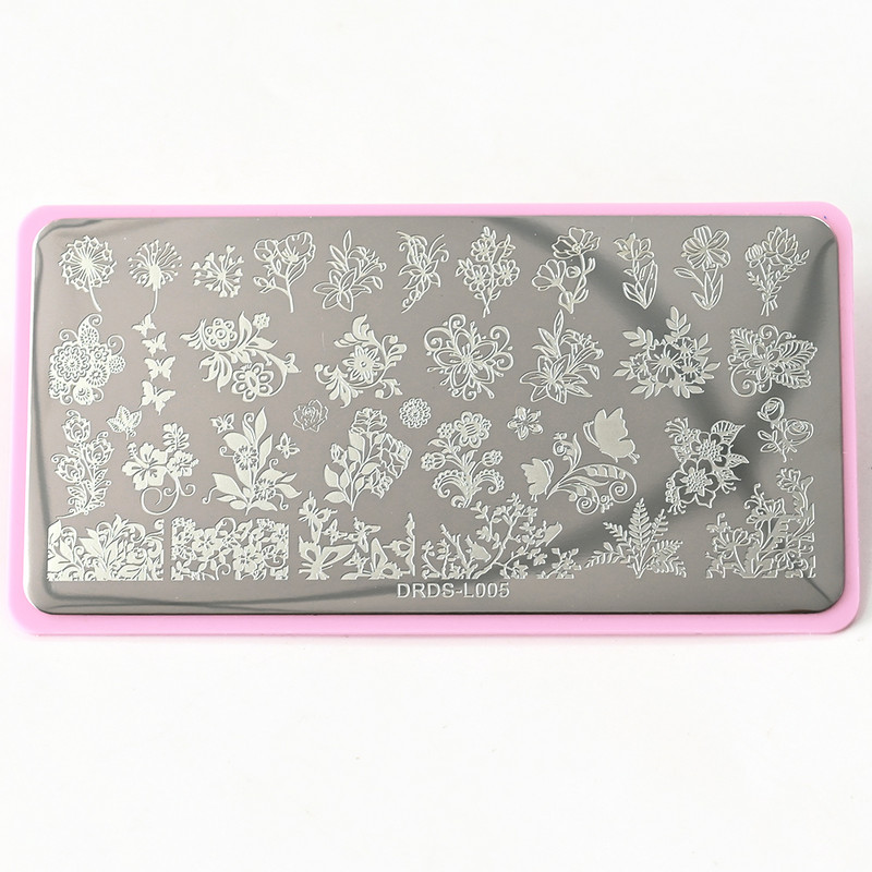 1 τμχ-12 εκ. Πλάκες στάμπας νυχιών φυτών λουλουδιών Διακοσμητικό σχέδιο λουλουδιών Σχήμα αλυσίδας Στένσιλ νυχιών Φιλμ Πλάκα πρότυπο σχεδίασης λουλουδιών