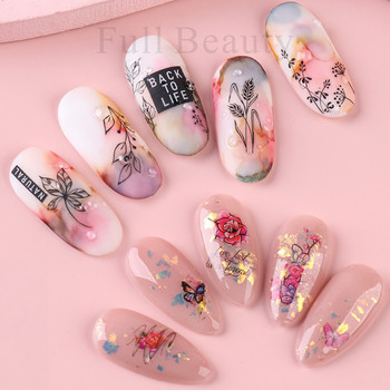 3D Flower Leaf Line λωρίδες Αυτοκόλλητα νυχιών Butterfly Abstract Face Bamboo Geometry Leopard Sliders for Nail Decor SASTZ-CS100-115