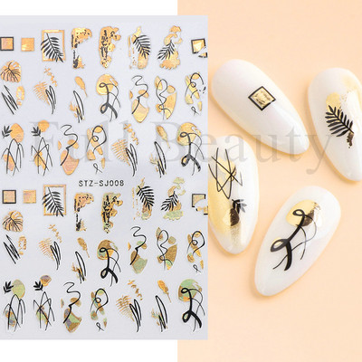 3D lillelehtede jooneribad küünekleebised liblikas abstraktne nägu bambusest geomeetria leopard liugurid küünte kaunistamiseks SASTZ-CS100-115