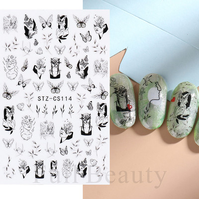 3D lillelehtede jooneribad küünekleebised liblikas abstraktne nägu bambusest geomeetria leopard liugurid küünte kaunistamiseks SASTZ-CS100-115