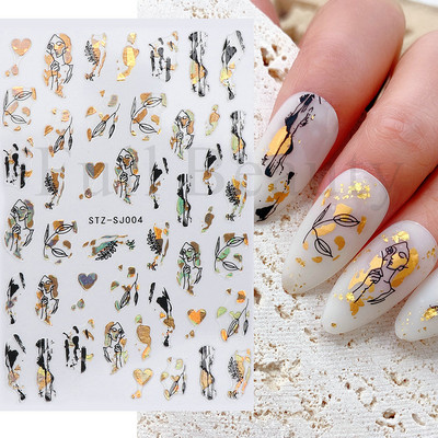 3D lillelehtede jooneribad küünekleebised liblikas abstraktne nägu bambusest geomeetria leopard liugurid küünte kaunistamiseks SASTZ-CS100-115