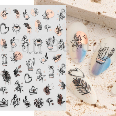 3D lillelehtede jooneribad küünekleebised liblikas abstraktne nägu bambusest geomeetria leopard liugurid küünte kaunistamiseks SASTZ-CS100-115