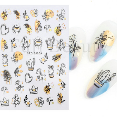 3D lillelehtede jooneribad küünekleebised liblikas abstraktne nägu bambusest geomeetria leopard liugurid küünte kaunistamiseks SASTZ-CS100-115