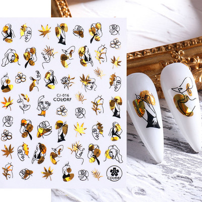 3D lillelehtede jooneribad küünekleebised liblikas abstraktne nägu bambusest geomeetria leopard liugurid küünte kaunistamiseks SASTZ-CS100-115