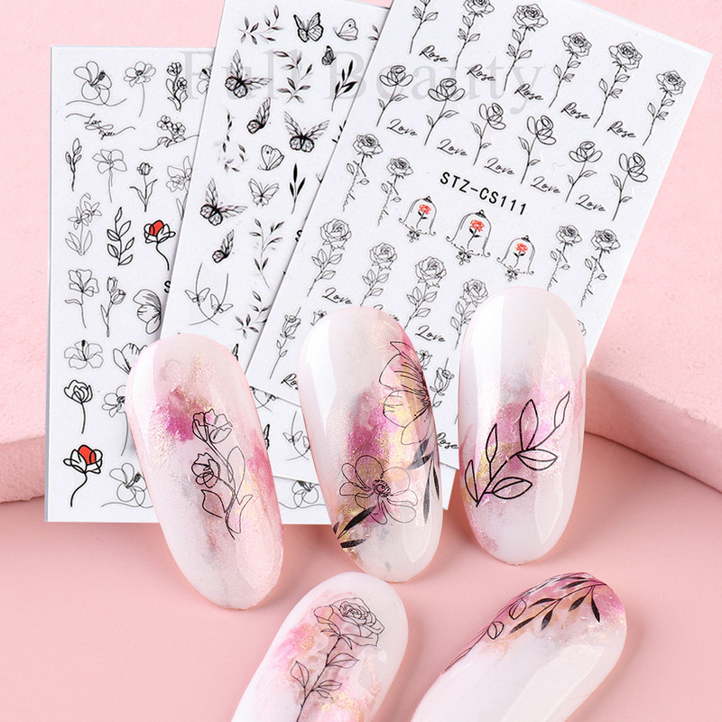 3D lillelehtede jooneribad küünekleebised liblikas abstraktne nägu bambusest geomeetria leopard liugurid küünte kaunistamiseks SASTZ-CS100-115