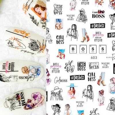 3D Bohemia Fekete vonal Virágok Letter Desgin Öntapadó Nail Art matricák Körömáteresztő csúszók Pakolások Manikűr Fóliák DIY Z540