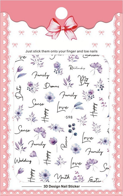 3D Bohemia Fekete vonal Virágok Letter Desgin Öntapadó Nail Art matricák Körömáteresztő csúszók Pakolások Manikűr Fóliák DIY Z540