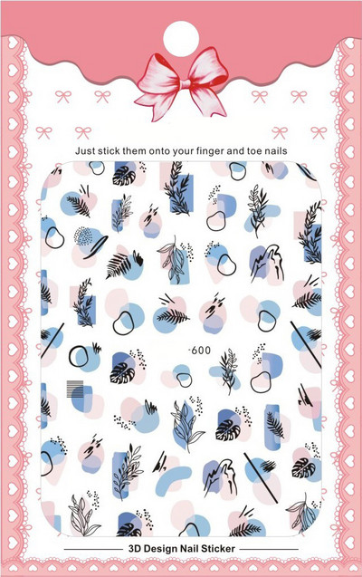 3D Bohemia Fekete vonal Virágok Letter Desgin Öntapadó Nail Art matricák Körömáteresztő csúszók Pakolások Manikűr Fóliák DIY Z540