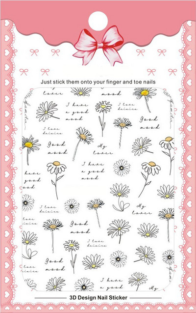 3D Bohemia Fekete vonal Virágok Letter Desgin Öntapadó Nail Art matricák Körömáteresztő csúszók Pakolások Manikűr Fóliák DIY Z540