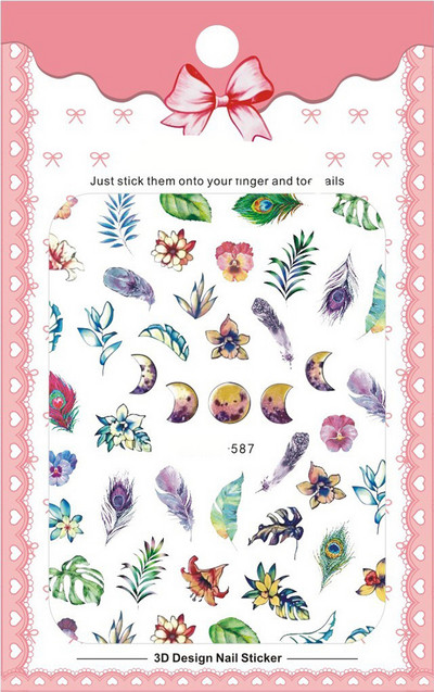 3D Bohemia Fekete vonal Virágok Letter Desgin Öntapadó Nail Art matricák Körömáteresztő csúszók Pakolások Manikűr Fóliák DIY Z540