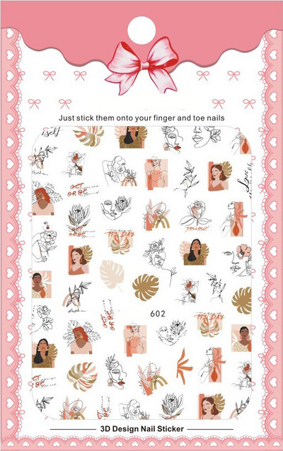 3D Bohemia Fekete vonal Virágok Letter Desgin Öntapadó Nail Art matricák Körömáteresztő csúszók Pakolások Manikűr Fóliák DIY Z540