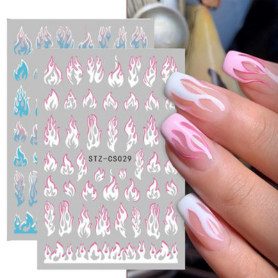 Fire Flame Nail Art Kleebised 3D Roosa Must Disain Kleepuv liugur Foolium Sinine Ise isetegemise ümbrised Suvised Dekoratsioonikleebised