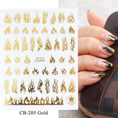 Fire Flame Nail Art matricák 3D Rózsaszín Fekete Design Ragasztó Csúszó Fóliák Kék Barkácscsomagolás Nyári Dekorációs Matricák