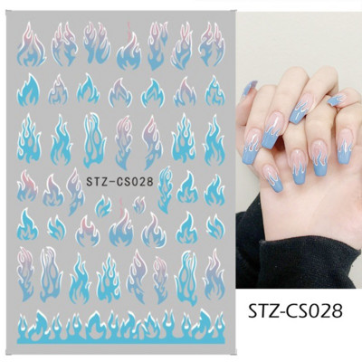 Fire Flame Nail Art matricák 3D Rózsaszín Fekete Design Ragasztó Csúszó Fóliák Kék Barkácscsomagolás Nyári Dekorációs Matricák