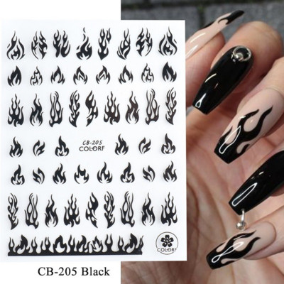 Fire Flame Nail Art matricák 3D Rózsaszín Fekete Design Ragasztó Csúszó Fóliák Kék Barkácscsomagolás Nyári Dekorációs Matricák