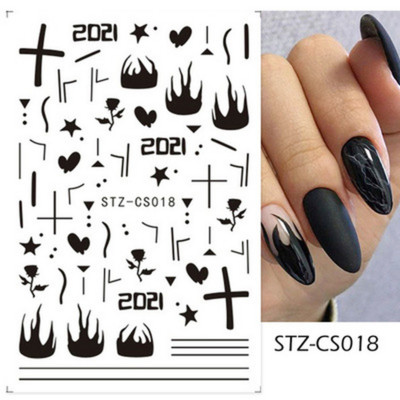 Fire Flame Nail Art matricák 3D Rózsaszín Fekete Design Ragasztó Csúszó Fóliák Kék Barkácscsomagolás Nyári Dekorációs Matricák