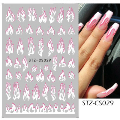 Fire Flame Nail Art matricák 3D Rózsaszín Fekete Design Ragasztó Csúszó Fóliák Kék Barkácscsomagolás Nyári Dekorációs Matricák