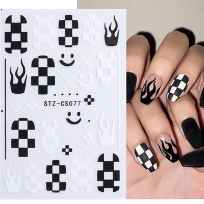Fire Flame Nail Art matricák 3D Rózsaszín Fekete Design Ragasztó Csúszó Fóliák Kék Barkácscsomagolás Nyári Dekorációs Matricák