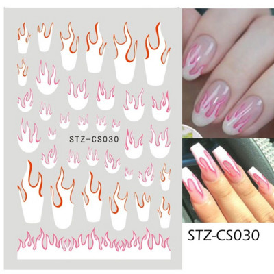 Fire Flame Nail Art matricák 3D Rózsaszín Fekete Design Ragasztó Csúszó Fóliák Kék Barkácscsomagolás Nyári Dekorációs Matricák