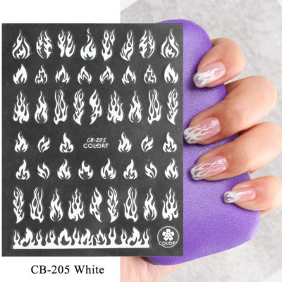 Fire Flame Nail Art matricák 3D Rózsaszín Fekete Design Ragasztó Csúszó Fóliák Kék Barkácscsomagolás Nyári Dekorációs Matricák