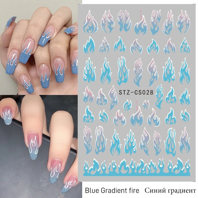 Fire Flame Nail Art matricák 3D Rózsaszín Fekete Design Ragasztó Csúszó Fóliák Kék Barkácscsomagolás Nyári Dekorációs Matricák
