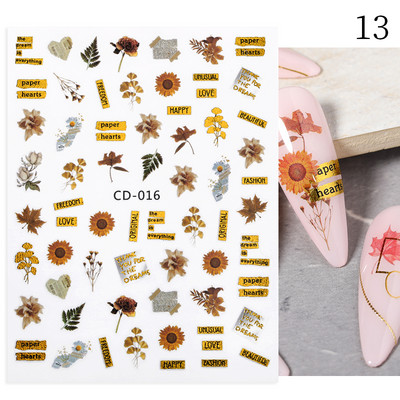 1 τμχ 3D αυτοκόλλητο νυχιών Χρυσά φύλλα σφενδάμου Αυτοκόλλητα συρόμενα φύλλα λουλουδιών τουλίπας Αυτοκόλλητα DIY Διακοσμήσεις μανικιούρ νυχιών