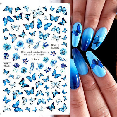 Nail Art matrica Lézeres pillangó tavaszi virágok matricák körmökhöz Holografikus ragasztós csúszkák 3D körömmatrica dekoráció