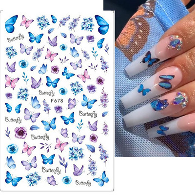 Nail Art matrica Lézeres pillangó tavaszi virágok matricák körmökhöz Holografikus ragasztós csúszkák 3D körömmatrica dekoráció