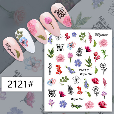 Nail Art matrica Lézeres pillangó tavaszi virágok matricák körmökhöz Holografikus ragasztós csúszkák 3D körömmatrica dekoráció