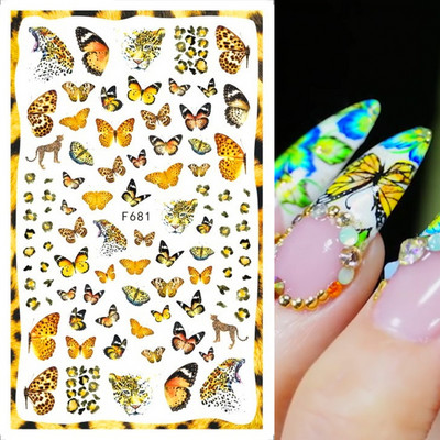 Nail Art matrica Lézeres pillangó tavaszi virágok matricák körmökhöz Holografikus ragasztós csúszkák 3D körömmatrica dekoráció