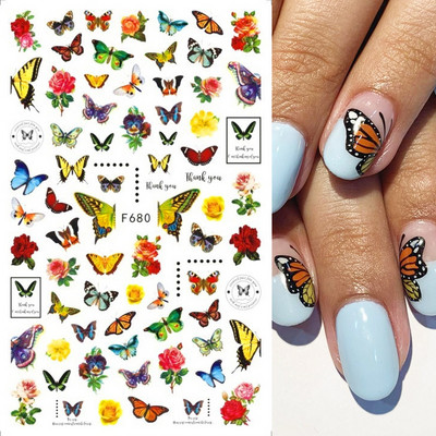 Nail Art matrica Lézeres pillangó tavaszi virágok matricák körmökhöz Holografikus ragasztós csúszkák 3D körömmatrica dekoráció