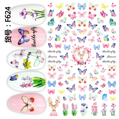 Nail Art matrica Lézeres pillangó tavaszi virágok matricák körmökhöz Holografikus ragasztós csúszkák 3D körömmatrica dekoráció