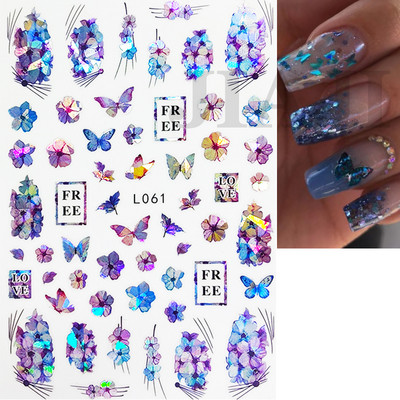 Nail Art matrica Lézeres pillangó tavaszi virágok matricák körmökhöz Holografikus ragasztós csúszkák 3D körömmatrica dekoráció