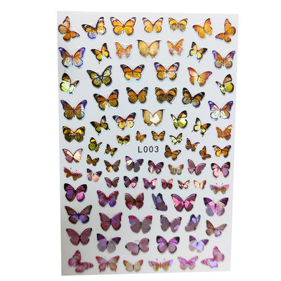 Nail Art matrica Lézeres pillangó tavaszi virágok matricák körmökhöz Holografikus ragasztós csúszkák 3D körömmatrica dekoráció