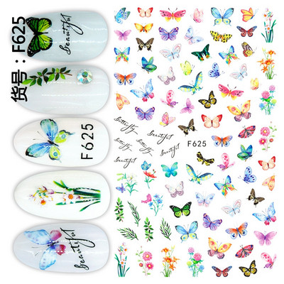 Nail Art matrica Lézeres pillangó tavaszi virágok matricák körmökhöz Holografikus ragasztós csúszkák 3D körömmatrica dekoráció