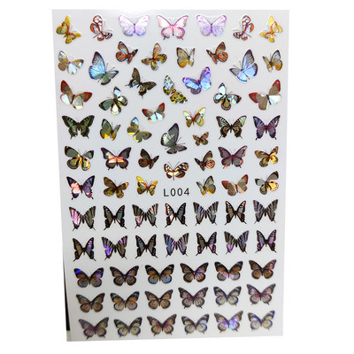 Nail Art matrica Lézeres pillangó tavaszi virágok matricák körmökhöz Holografikus ragasztós csúszkák 3D körömmatrica dekoráció