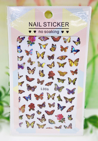 Nail Art matrica Lézeres pillangó tavaszi virágok matricák körmökhöz Holografikus ragasztós csúszkák 3D körömmatrica dekoráció