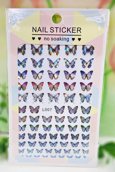 Nail Art matrica Lézeres pillangó tavaszi virágok matricák körmökhöz Holografikus ragasztós csúszkák 3D körömmatrica dekoráció