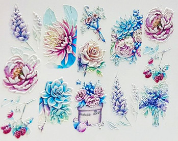 Ζεστό 3D ακρυλικό χαραγμένο αυτοκόλλητο νυχιών λουλουδιών Μπλε ροζ Χρώμα Αυτοκόλλητα λουλουδιού Νερού Empaistic Αυτοκόλλητα νεροχύτης νυχιών Z0479