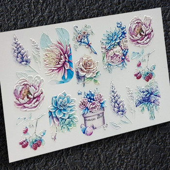 Горещ 3D акрилен гравиран стикер за нокти с цветя, синьо, розово, водни стикери с цветя Empaistic Ваденки за водна пързалка за нокти Z0479