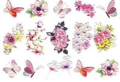 Vruće 3D akrilne naljepnice za nokte s ugraviranim cvijetom Plavo ružičaste boje Vodene naljepnice s cvijetom Empaistic Naljepnice za tobogan za nokte Z0479