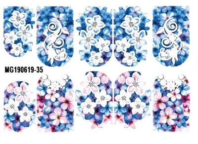 Vruće 3D akrilne naljepnice za nokte s ugraviranim cvijetom Plavo ružičaste boje Vodene naljepnice s cvijetom Empaistic Naljepnice za tobogan za nokte Z0479