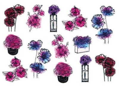 Vruće 3D akrilne naljepnice za nokte s ugraviranim cvijetom Plavo ružičaste boje Vodene naljepnice s cvijetom Empaistic Naljepnice za tobogan za nokte Z0479